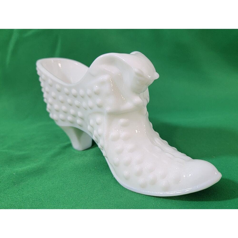 Vintage Fenton Shoe Glass Hobnail White Boot Shoe